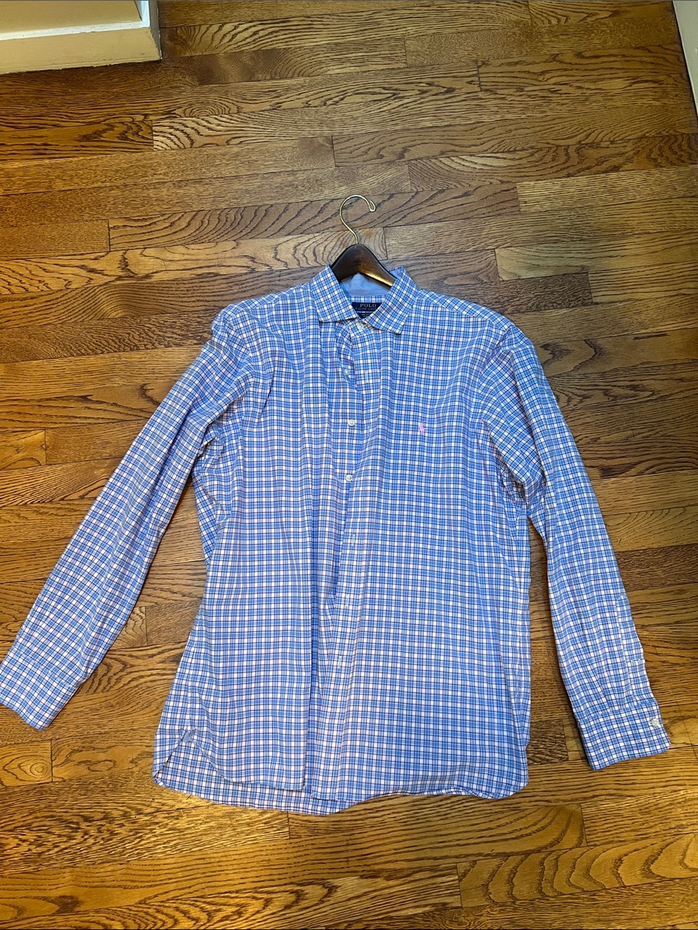 Ralph Lauren Light Blue and White Plaid Button-Down Shirt